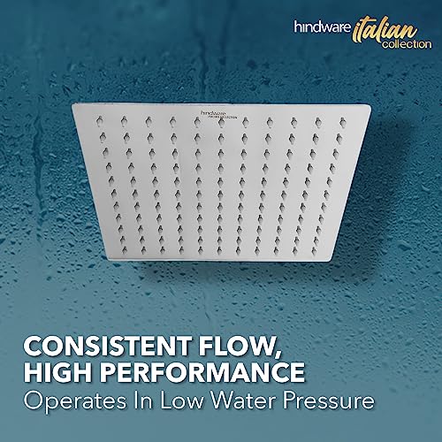 Hindware Stainless Steel 250 mm Ultra Thin Square Overhead Shower | Wall Mounted | Chrome Finish | Detachable Spray Nozzles | Silicon Nozzles | Sustains High Water Pressure - Image 5