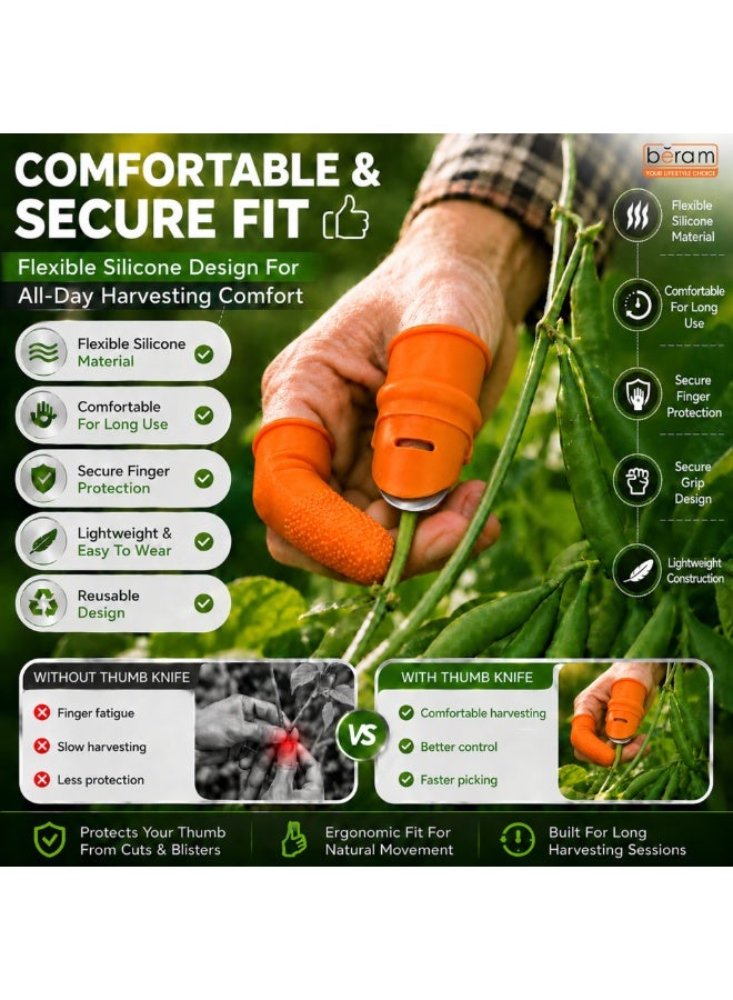 BERAM Silicone Thumb Knife Finger Protector, Garden Harvesting Tool for Vegetable Picking,Fruit Harvesting, Plant Pruning & Cutting, Adjustable Finger Blade for Gardening, Farming & Outdoor Use - Image 3