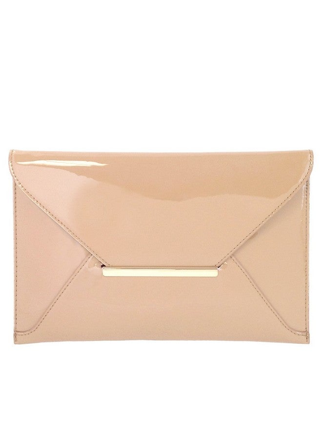 JNB Faux Patent Leather Envelope Candy Clutch Bag Nude - Image 1