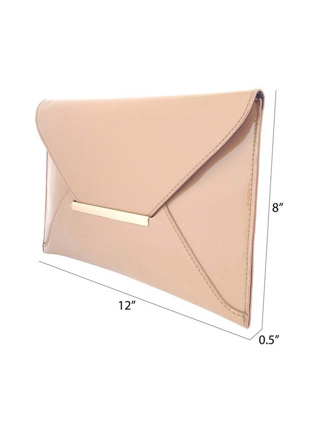 JNB Faux Patent Leather Envelope Candy Clutch Bag Nude - Image 3