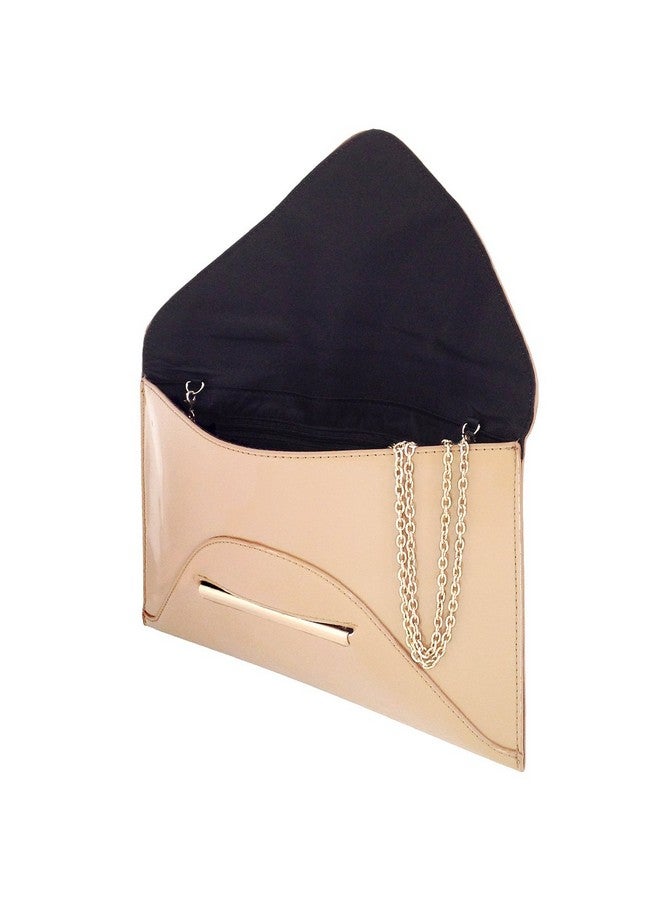 JNB Faux Patent Leather Envelope Candy Clutch Bag Nude - Image 4