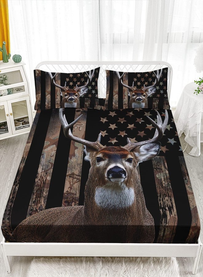 HOSIMA Deer Hunting Camo Bedding,Hunter Bedding Set American Flag Fitted Sheet Set Queen Size for Adult Teen Boy Bedroom Decor,1 Fitted Sheet+2 Pillowcases. - Image 2