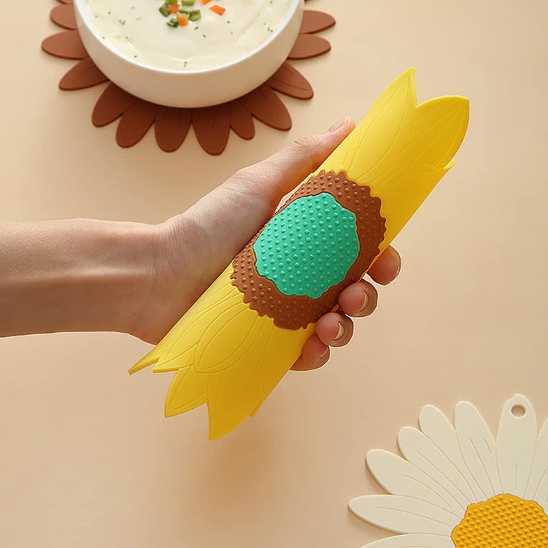 P-Plus International Anti-Hot Silicone Trivet Mat Sunflower Shape Heat Resistant Pot Holders Kitchen Insulation Coaster Trivet for Hot Dishes Trivet Mat Hot Pads (Set of 6, Random Color) - Image 5