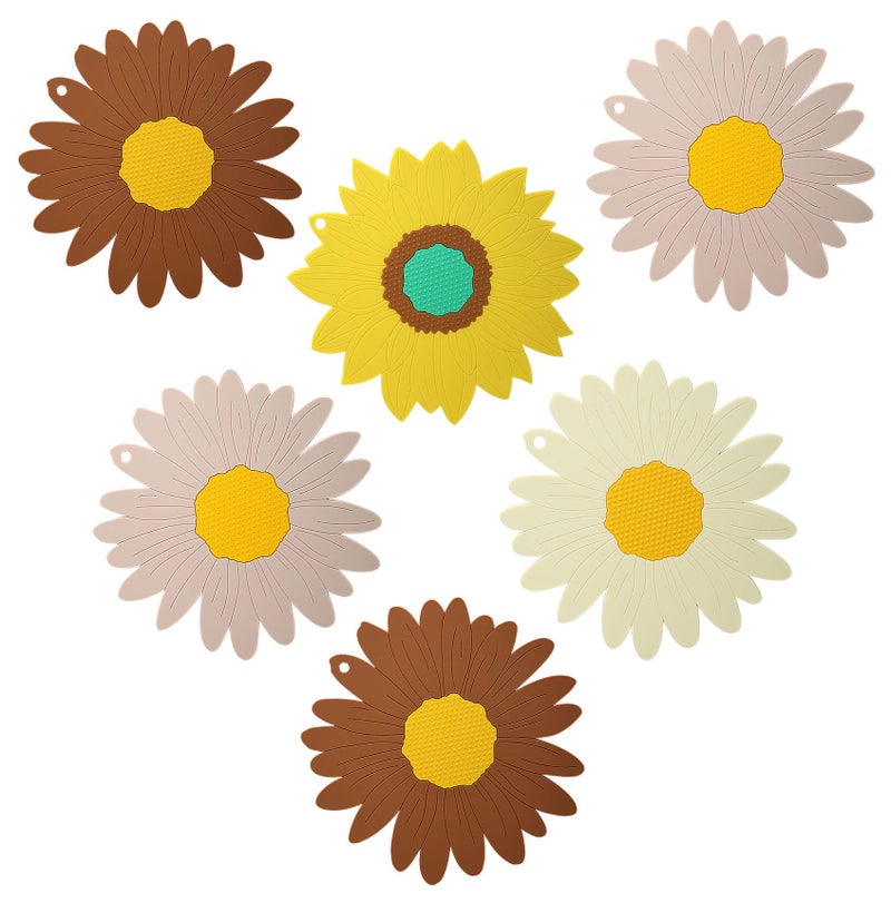 P-Plus International Anti-Hot Silicone Trivet Mat Sunflower Shape Heat Resistant Pot Holders Kitchen Insulation Coaster Trivet for Hot Dishes Trivet Mat Hot Pads (Set of 6, Random Color) - Image 1