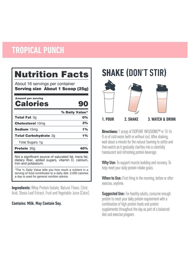 Isopure Protein Powder, Gluten Free, Whey Protein Isolate, Post Workout Recovery Drink Mix, Prime Drink, Infusions- Tropical Punch, 16 Servings - Image 2