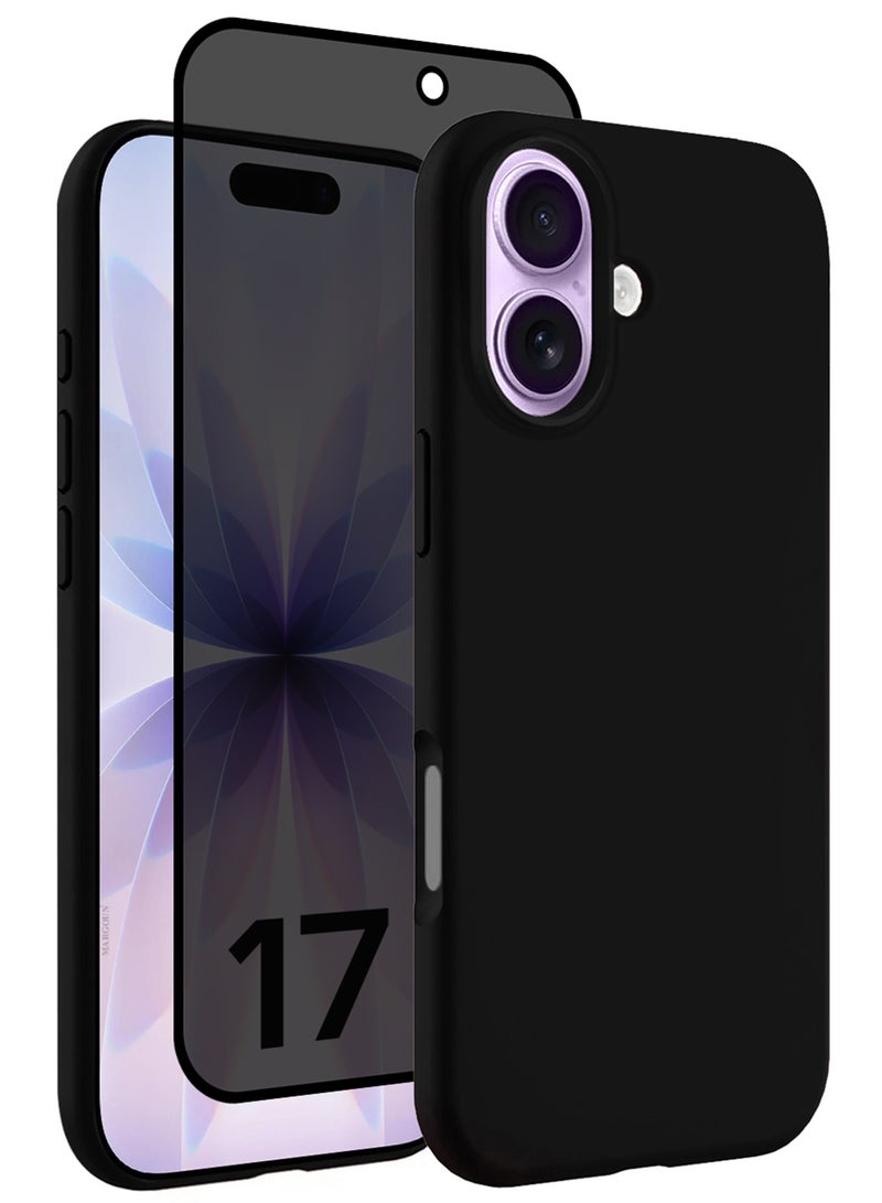 CATANES 2 Packs Silicone Protective Phone Case for iPhone 17 - Soft Anti-Scratch Microfiber Lining Ultra Slim Drop Protection Phone Cover with Privacy Screen Protector - Black - Image 1