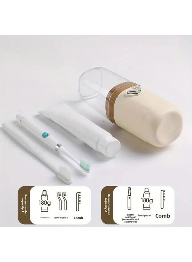 1pc Travel Toiletry Cup Organizer Set With Toothbrush Holder And Mouthwash Cup In Kawaii Beige Khaki Color Durable Plastic Bathroom Storage For Home Travel Dorm Office Space Saving Lid Design Easy Clean Clear Cosmetics Case For Hotel Toiletries Bag - Image 4
