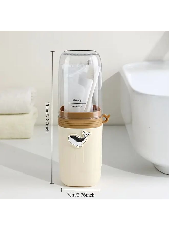 1pc Travel Toiletry Cup Organizer Set With Toothbrush Holder And Mouthwash Cup In Kawaii Beige Khaki Color Durable Plastic Bathroom Storage For Home Travel Dorm Office Space Saving Lid Design Easy Clean Clear Cosmetics Case For Hotel Toiletries Bag - Image 3
