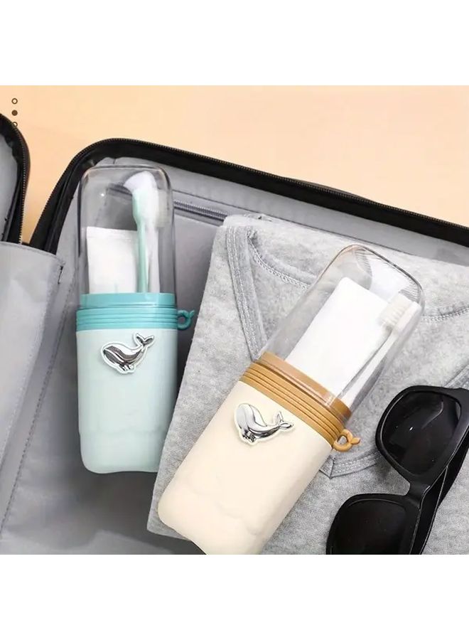 1pc Travel Toiletry Cup Organizer Set With Toothbrush Holder And Mouthwash Cup In Kawaii Beige Khaki Color Durable Plastic Bathroom Storage For Home Travel Dorm Office Space Saving Lid Design Easy Clean Clear Cosmetics Case For Hotel Toiletries Bag - Image 5