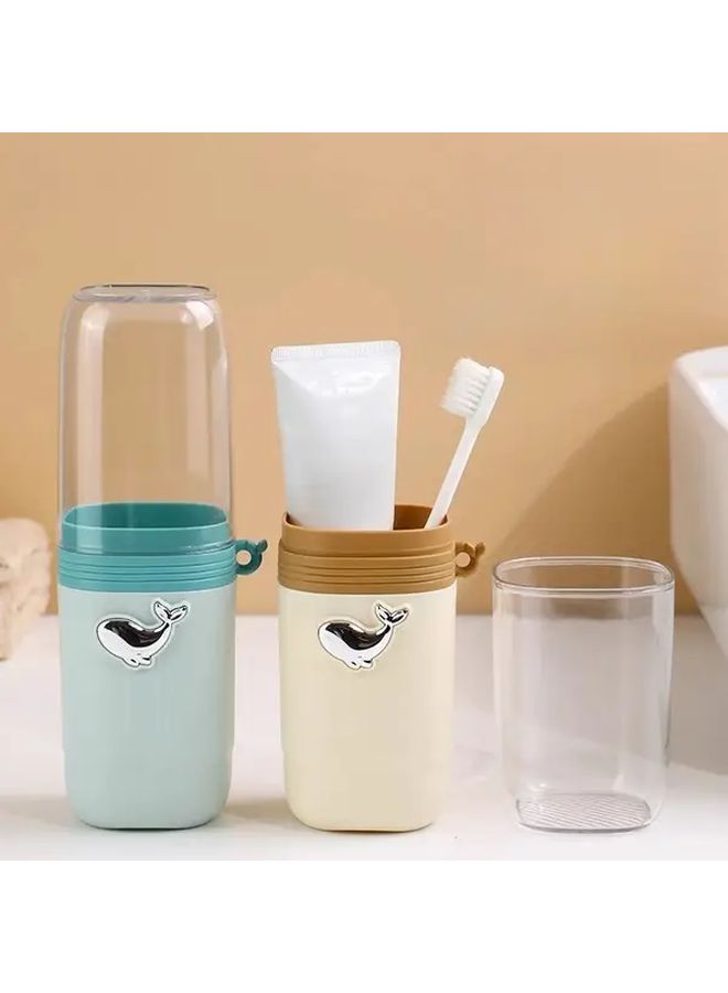 1pc Travel Toiletry Cup Organizer Set With Toothbrush Holder And Mouthwash Cup In Kawaii Beige Khaki Color Durable Plastic Bathroom Storage For Home Travel Dorm Office Space Saving Lid Design Easy Clean Clear Cosmetics Case For Hotel Toiletries Bag - Image 1