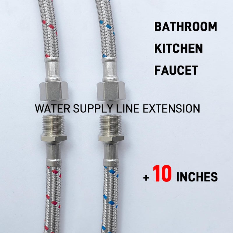 HOMYEP Faucet Water Supply Lines Extension, 10 Inch, 2-Pack cUPC 3/8" Male to Female Faucet Hose Extender for Bathroom Kitchen, Braided Stainless Steel - Image 2