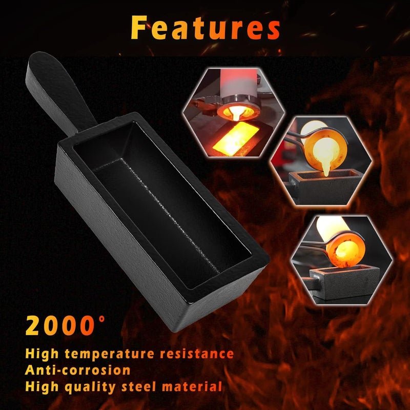 Camoo 100 oz Cast Steel Ingot Mold for Melting Casting Refining Gold Silver Copper Aluminum Brass Precious Metals etc - Image 4