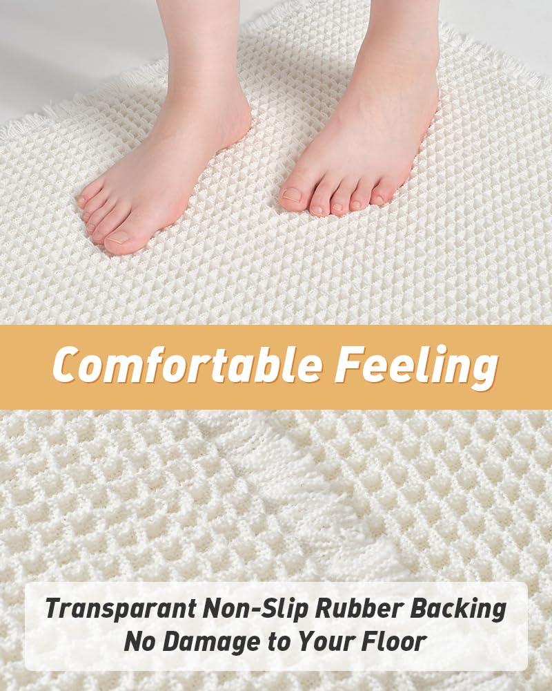 AMOAMI Upgraded Waffle Bath Mat, Super Absorbent Non Slip Bath Mats for Bathroom Floor, Machine Washable Bathroom Rugs with Tassels, Rubber Backed Bathroom Mats, Ultra Soft, 17" x 24", White - Image 3