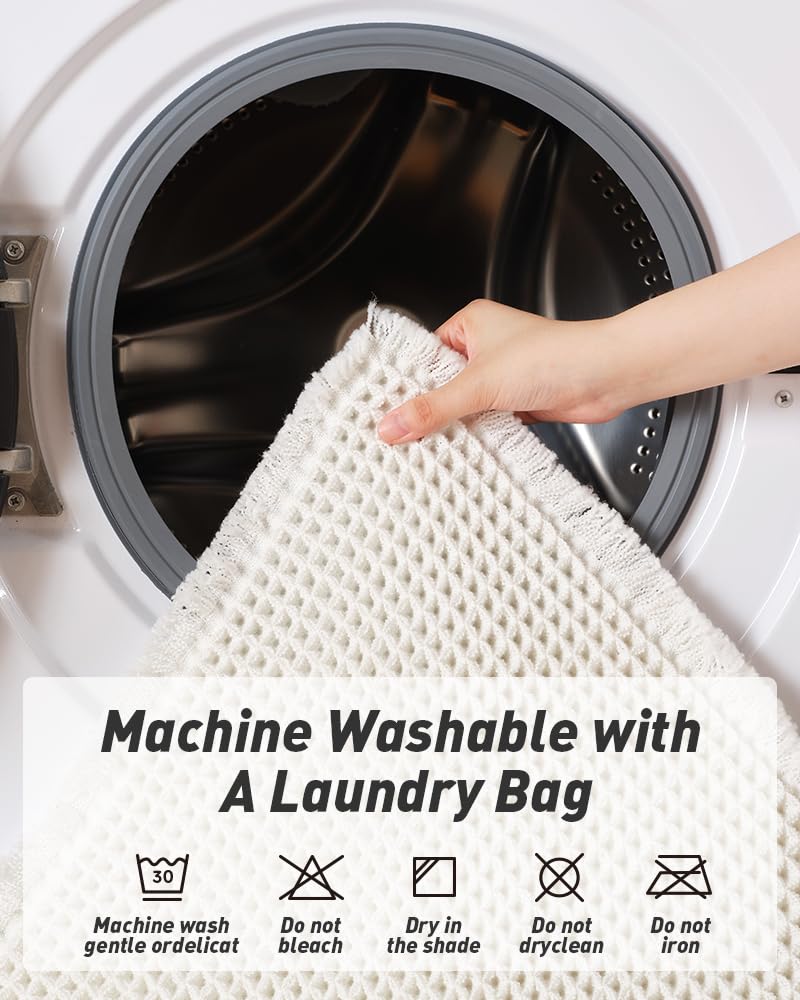 AMOAMI Upgraded Waffle Bath Mat, Super Absorbent Non Slip Bath Mats for Bathroom Floor, Machine Washable Bathroom Rugs with Tassels, Rubber Backed Bathroom Mats, Ultra Soft, 17" x 24", White - Image 5