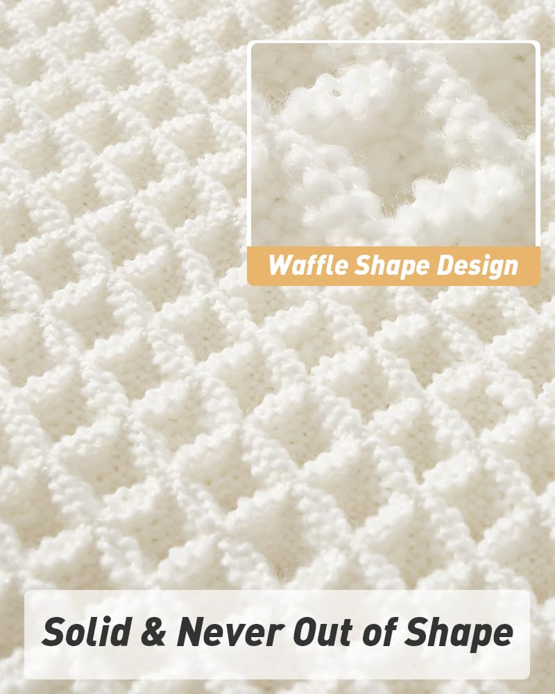 AMOAMI Upgraded Waffle Bath Mat, Super Absorbent Non Slip Bath Mats for Bathroom Floor, Machine Washable Bathroom Rugs with Tassels, Rubber Backed Bathroom Mats, Ultra Soft, 17" x 24", White - Image 4