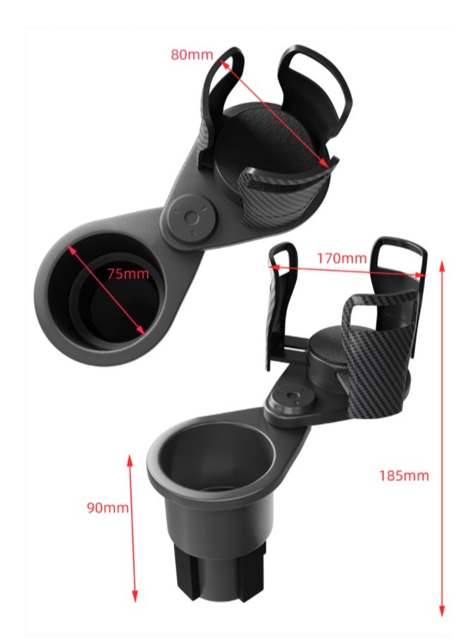 Car Cup Holder Expander Adapter, 2 in 1 Universal Dual Cup Mount Extender Organizer 360° Rotating Adjustable Base Water Cup Drink Holder - Image 2