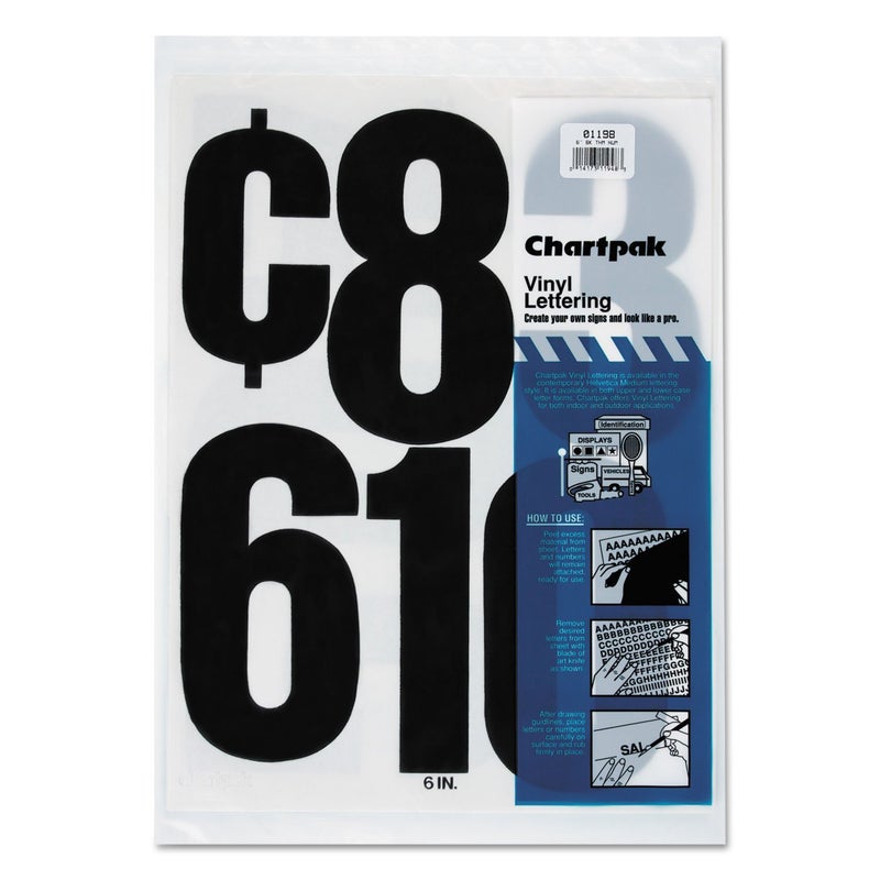 Chartpak Self-Adhesive Vinyl Numbers, 6 Inches High, Black, 21 per Pack (01198)