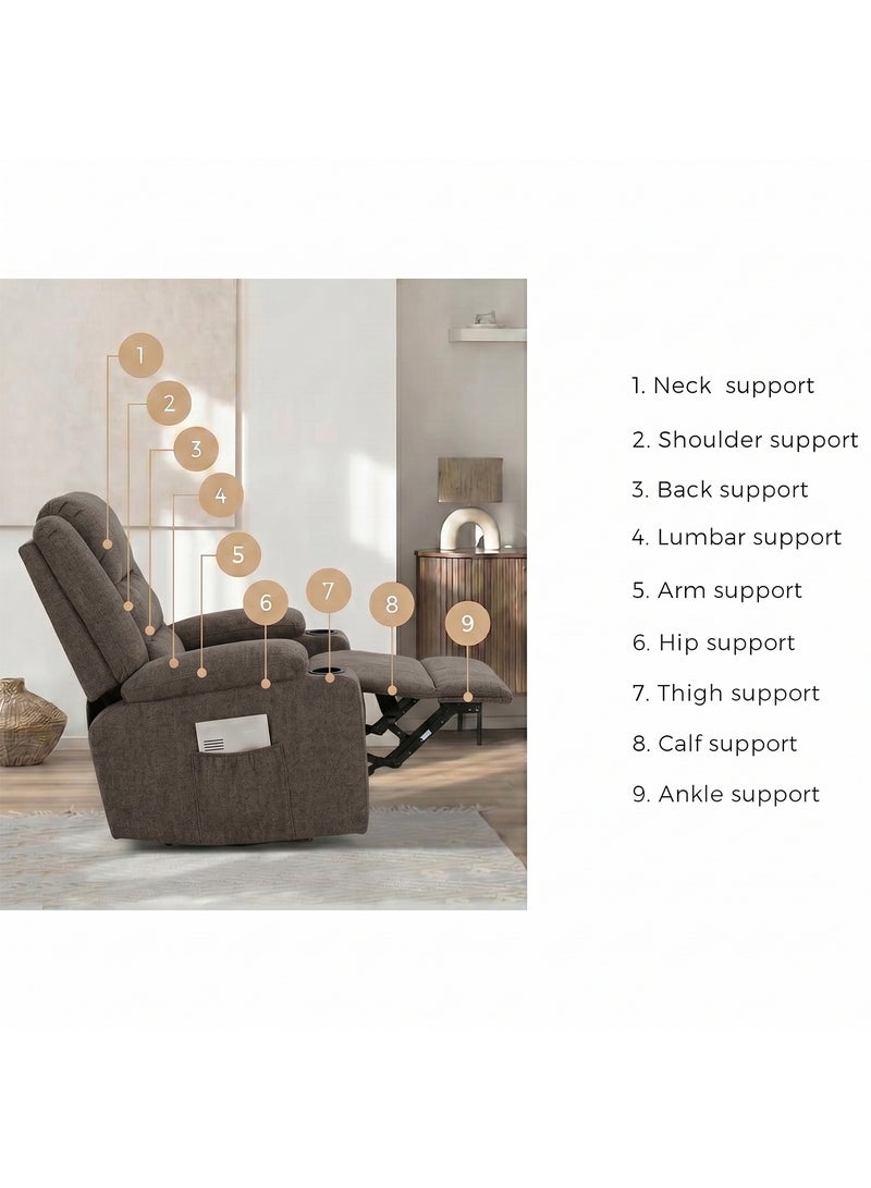 M-Smart Fixed Recliner Chair for Living Room - Ergonomic Lazy Boy Chair with Dual Cup Holder & Side Pocket for Long Seating, Reading, Watching TV and Napping, 100x86x89cm - Brown - Image 5