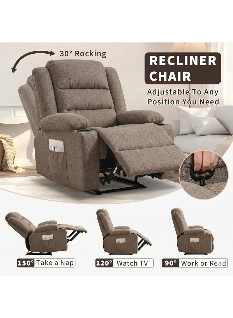 M-Smart Fixed Recliner Chair for Living Room - Ergonomic Lazy Boy Chair with Dual Cup Holder & Side Pocket for Long Seating, Reading, Watching TV and Napping, 100x86x89cm - Brown - Image 4