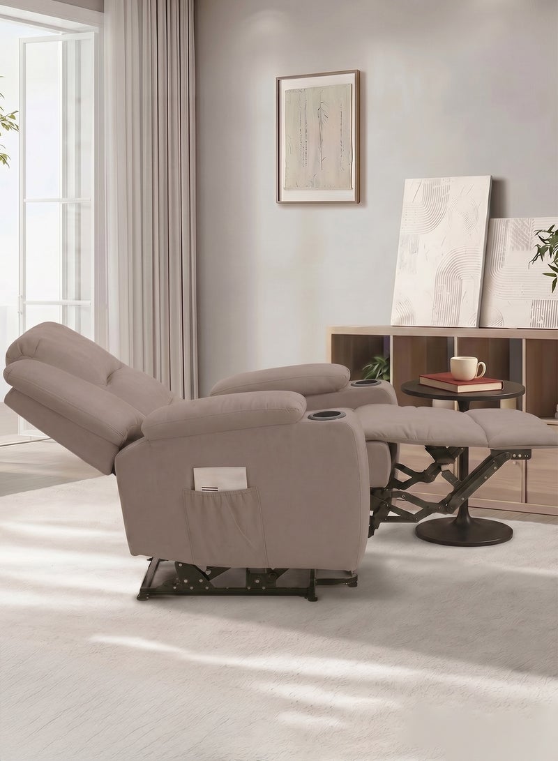 M-Smart Fixed Recliner Chair for Living Room - Ergonomic Lazy Boy Chair with Dual Cup Holder & Side Pocket for Long Seating, Reading, Watching TV and Napping, 100x86x89cm - Brown - Image 3