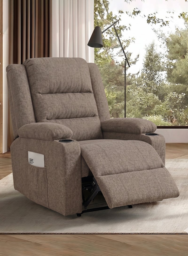 M-Smart Fixed Recliner Chair for Living Room - Ergonomic Lazy Boy Chair with Dual Cup Holder & Side Pocket for Long Seating, Reading, Watching TV and Napping, 100x86x89cm - Brown - Image 2