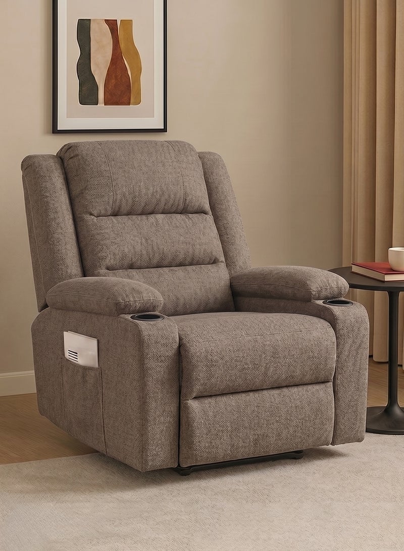 M-Smart Fixed Recliner Chair for Living Room - Ergonomic Lazy Boy Chair with Dual Cup Holder & Side Pocket for Long Seating, Reading, Watching TV and Napping, 100x86x89cm - Brown - Image 1
