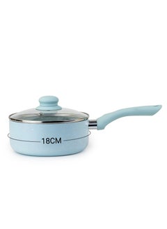 Wilson Oak Sauce Pan with Glass Lid and Marble Coating Nonstick Induction Flat Bottom Cast Aluminum – Dia 18cm - Blue  - Image 3