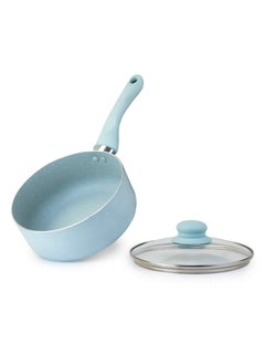 Wilson Oak Sauce Pan with Glass Lid and Marble Coating Nonstick Induction Flat Bottom Cast Aluminum – Dia 18cm - Blue  - Image 2
