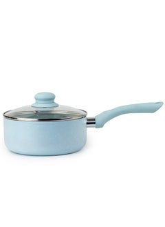Wilson Oak Sauce Pan with Glass Lid and Marble Coating Nonstick Induction Flat Bottom Cast Aluminum – Dia 18cm - Blue  - Image 1