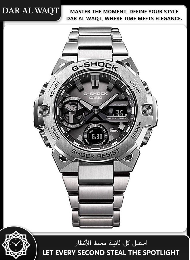Casio G-STEEL GST-B400D-1A Men's Watch - Ultra-Thin 12.9mm Carbon Core Guard, Bluetooth Connectivity, Solar Powered, Silver Metal Band & Case, Shock Resistant, 200M Water Resistant - Image 4