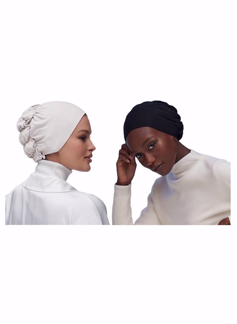 برفكتوري قبعة كلاسيكية، قابلة للتنفس، قابلة للتمدد، ظهر مغلق، تغطية للحجاب، قبعات جيرسي مغلقة - مجموعة باللونين الأسود والأبيض