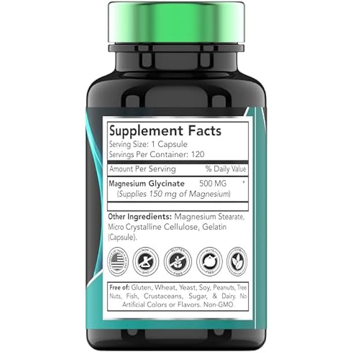 tnvitamins مغنيسيوم جليسينات 500 ملغ لكل كبسولة - 120 حبة | إمداد لمدة 4 أشهر! | مكمل مغنيسيوم مخلب نقي لدعم النوم، الهدوء، الأعصاب، المفاصل، والعظام* | المعروف أيضًا بمغنيسيوم بيسجليسينات | غير معدل وراثيًا - Image 2