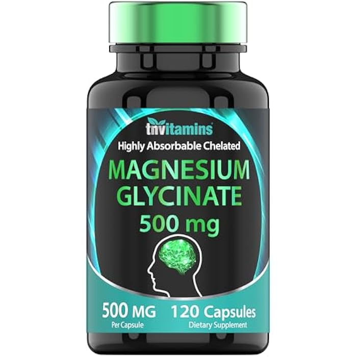 tnvitamins مغنيسيوم جليسينات 500 ملغ لكل كبسولة - 120 حبة | إمداد لمدة 4 أشهر! | مكمل مغنيسيوم مخلب نقي لدعم النوم، الهدوء، الأعصاب، المفاصل، والعظام* | المعروف أيضًا بمغنيسيوم بيسجليسينات | غير معدل وراثيًا - Image 1