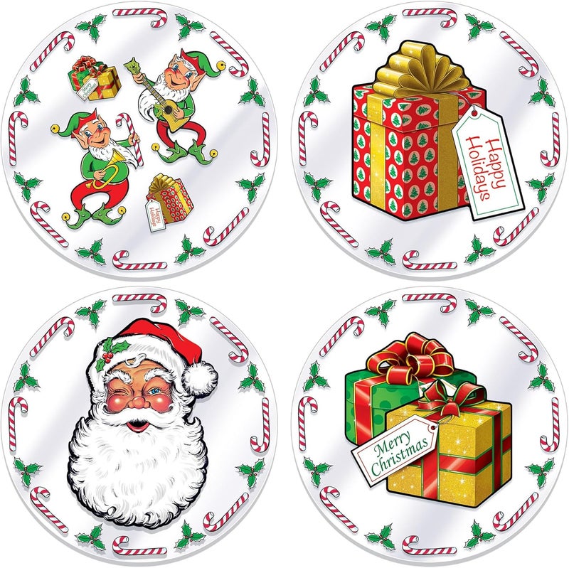 Beistle 4 Piece 13 Round Plastic Santas Workshop Placemats Winter Theme Christmas Party Tableware Made in USA Since 1900 - Image 1