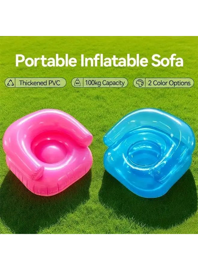 Inflatable Outdoor Sofa with Backrest Quick Inflate PVC Portable Lounge Chair Transparent Blue - Image 1