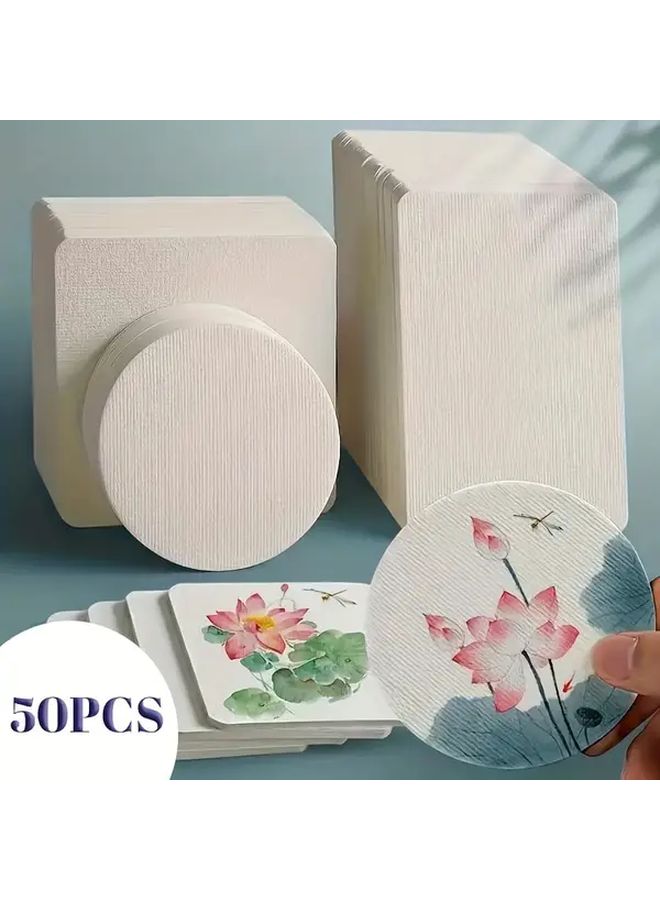 50 ورقة من ورق الألوان المائية الثقيل 300 جرام، مربع بحجم 3.94 بوصة، عبوة واحدة، لوازم فنية محببة - Image 1