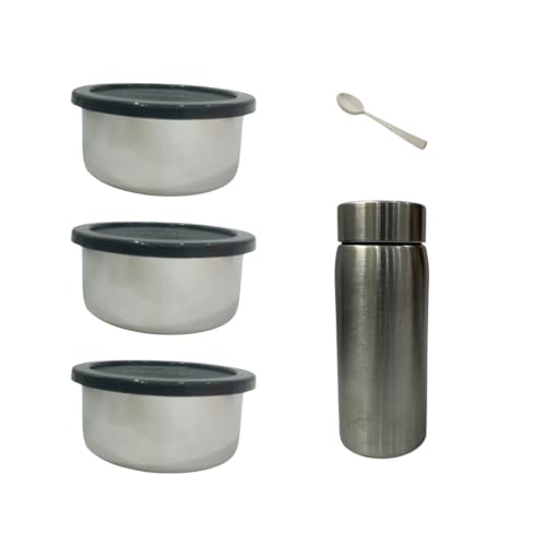 Kitchen Bloom Lunch Box Set, 3 Steel Containers with Spoon, Lunch Bag, 250 ml Stainless Steel Bottle Stylish Lunch Box | Corporate Gifts - Image 2