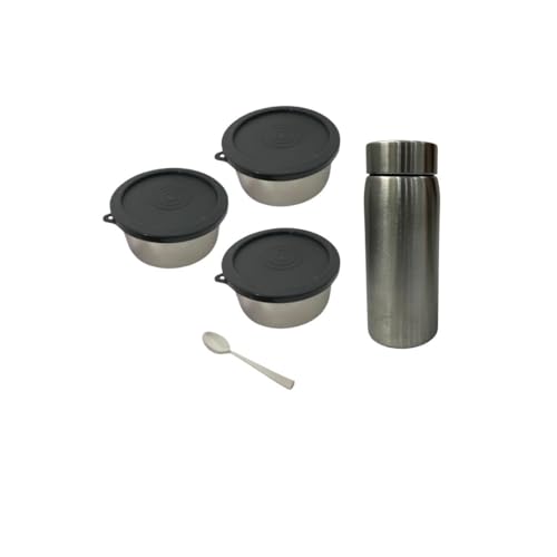 Kitchen Bloom Lunch Box Set, 3 Steel Containers with Spoon, Lunch Bag, 250 ml Stainless Steel Bottle Stylish Lunch Box | Corporate Gifts - Image 5
