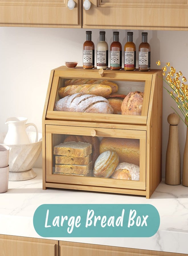 Vriccc Bread Box for Kitchen Counter, Bamboo Wood Bread Box, Large Capacity Bread Storage Bin - Image 2