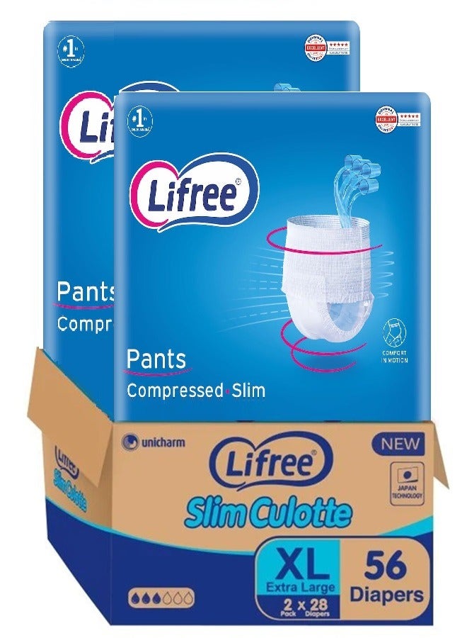 Lifree Slim Culotte Adult Diaper Pants High Absorbency Capacity Up to 3 Cup Megabox 56 Pieces (XL Size)