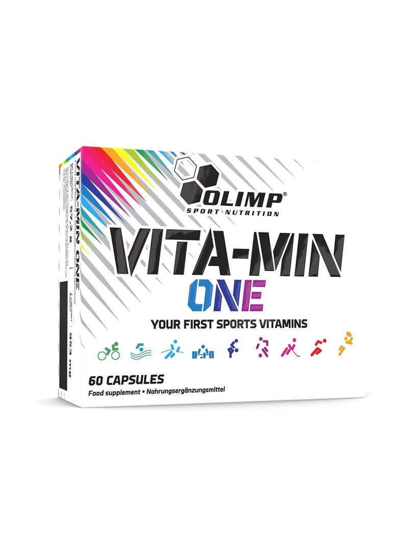 Olimp أوليمب فيتا-مين وان: أول مكمل متعدد الفيتامينات والمعادن للرياضة مع البيوتين والجينسنغ وفيتامين C وD وB12 - 60 كبسولة - Image 1