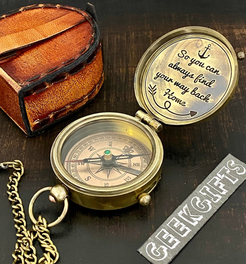 geekgifts Brass Compass - So You can Always find Your Way Back Home - Engraved Compass - Personalized Compass Gift for him/her - Image 3
