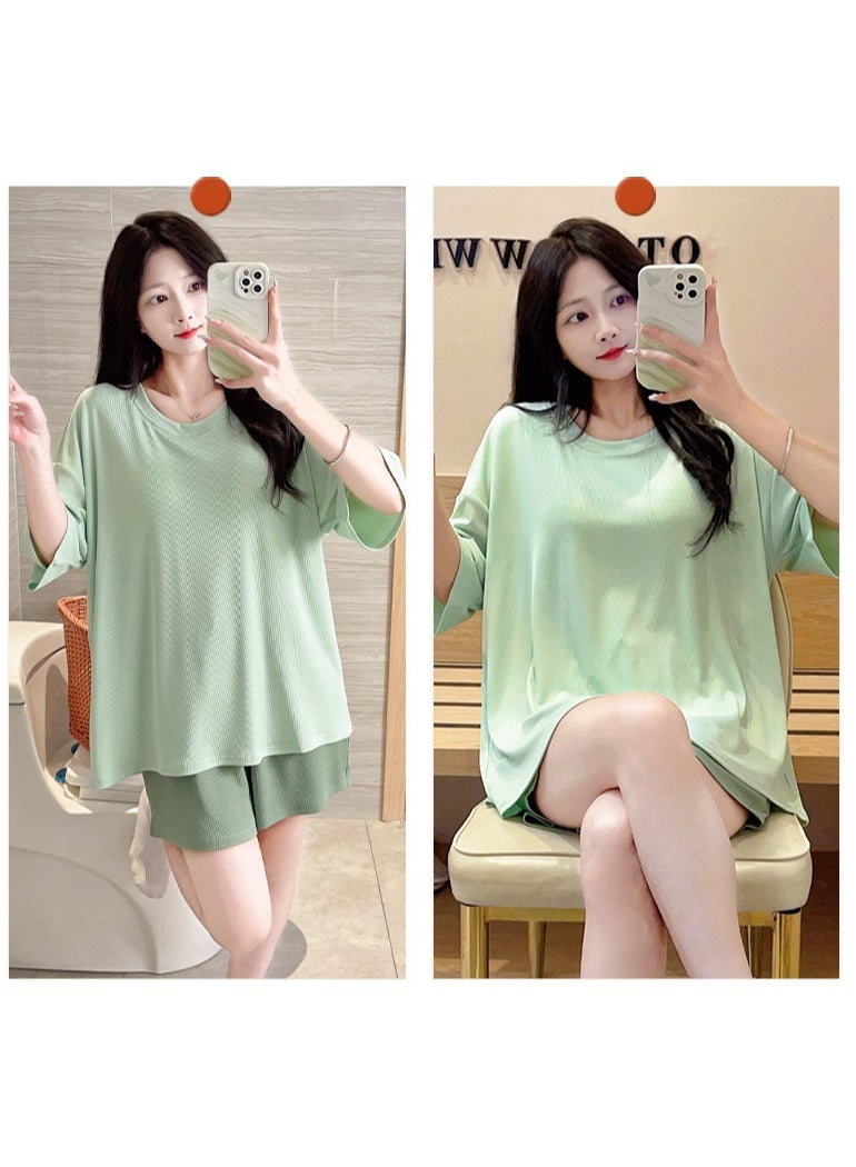 Ice Silk Thread Pajamas Women's Summer With Chest Pads Short Sleeve Shorts Sleepwear Polka Dot Thin Loungewear Set Pyjamas Women - Image 2
