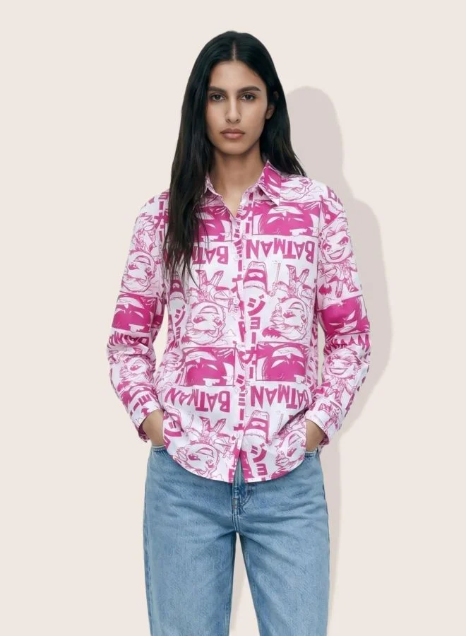 Women Relaxed Fit Character Round Neck Long Sleeve Shirt