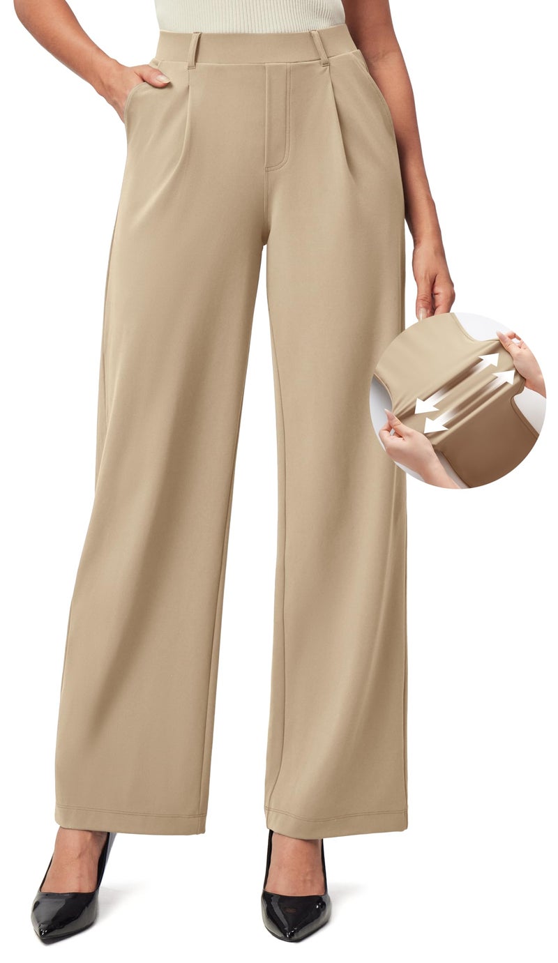 IUGA Womens Dress Pants Wide Leg Pull On Stretchy Work Pants Women High Waisted Business Casual Trousers with Pockets - Image 1