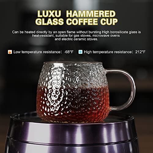 LUXU Hammered Tea Cups,Glass Coffee Mugs,Set of 6 Coffee Cups with Different Color Handles-15 oz,Prefect for Cappuccino,Latte,Water,Mocha,Milk,Widely Used for Cafes,Home and Office - Image 2