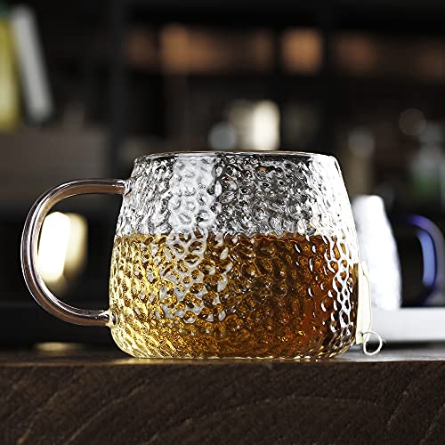 LUXU Hammered Tea Cups,Glass Coffee Mugs,Set of 6 Coffee Cups with Different Color Handles-15 oz,Prefect for Cappuccino,Latte,Water,Mocha,Milk,Widely Used for Cafes,Home and Office - Image 4