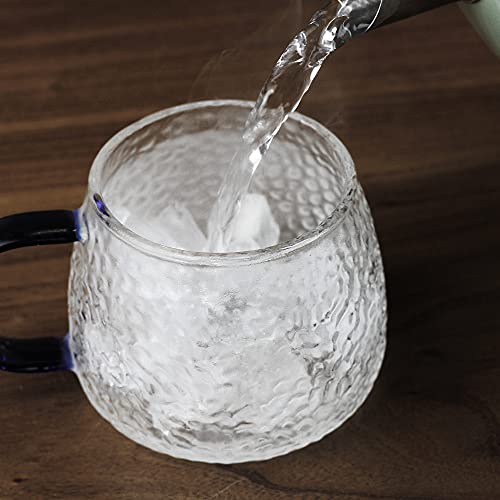 LUXU Hammered Tea Cups,Glass Coffee Mugs,Set of 6 Coffee Cups with Different Color Handles-15 oz,Prefect for Cappuccino,Latte,Water,Mocha,Milk,Widely Used for Cafes,Home and Office - Image 3