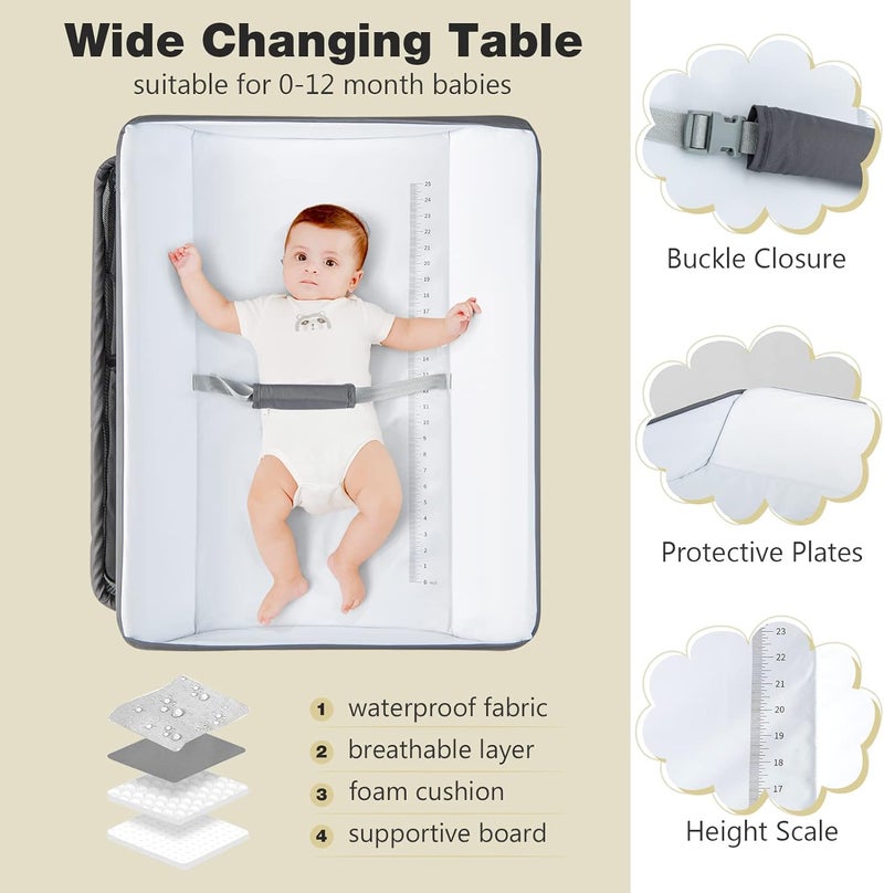 INFANS Baby Changing Table, Folding Diaper Station Portable Nursery Organizer with Safety Belt and Large Storage Racks for Newborn Baby and Infant (Grey) - Image 2
