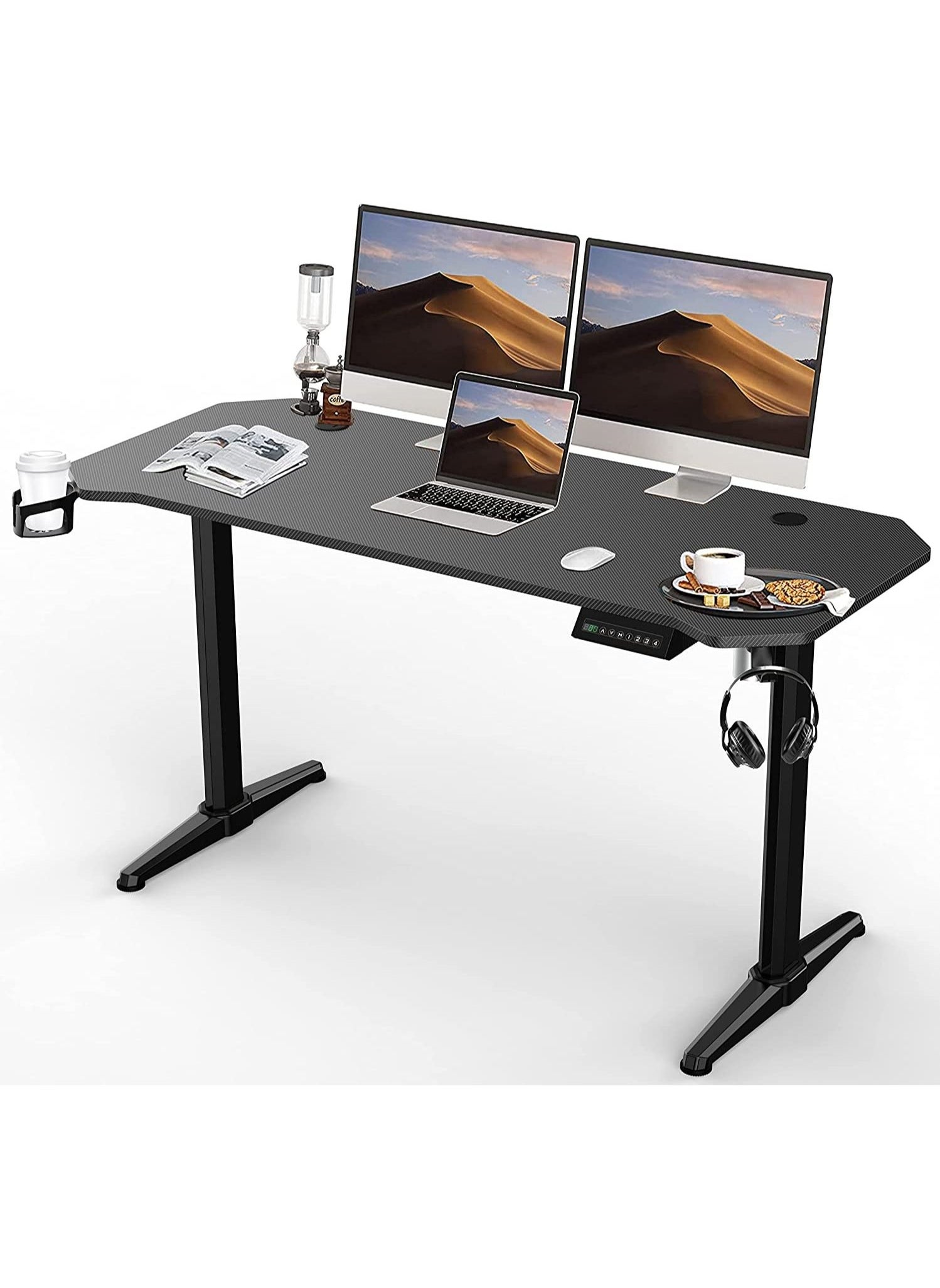 Royal Polar RoyalPolar Sit Stand Home Office Ergonomic Electric Standing Desk Lifting Computer Desk Intelligent Workstation with 4 Height Memory Controller with Headphone Hook 140CM, Black 